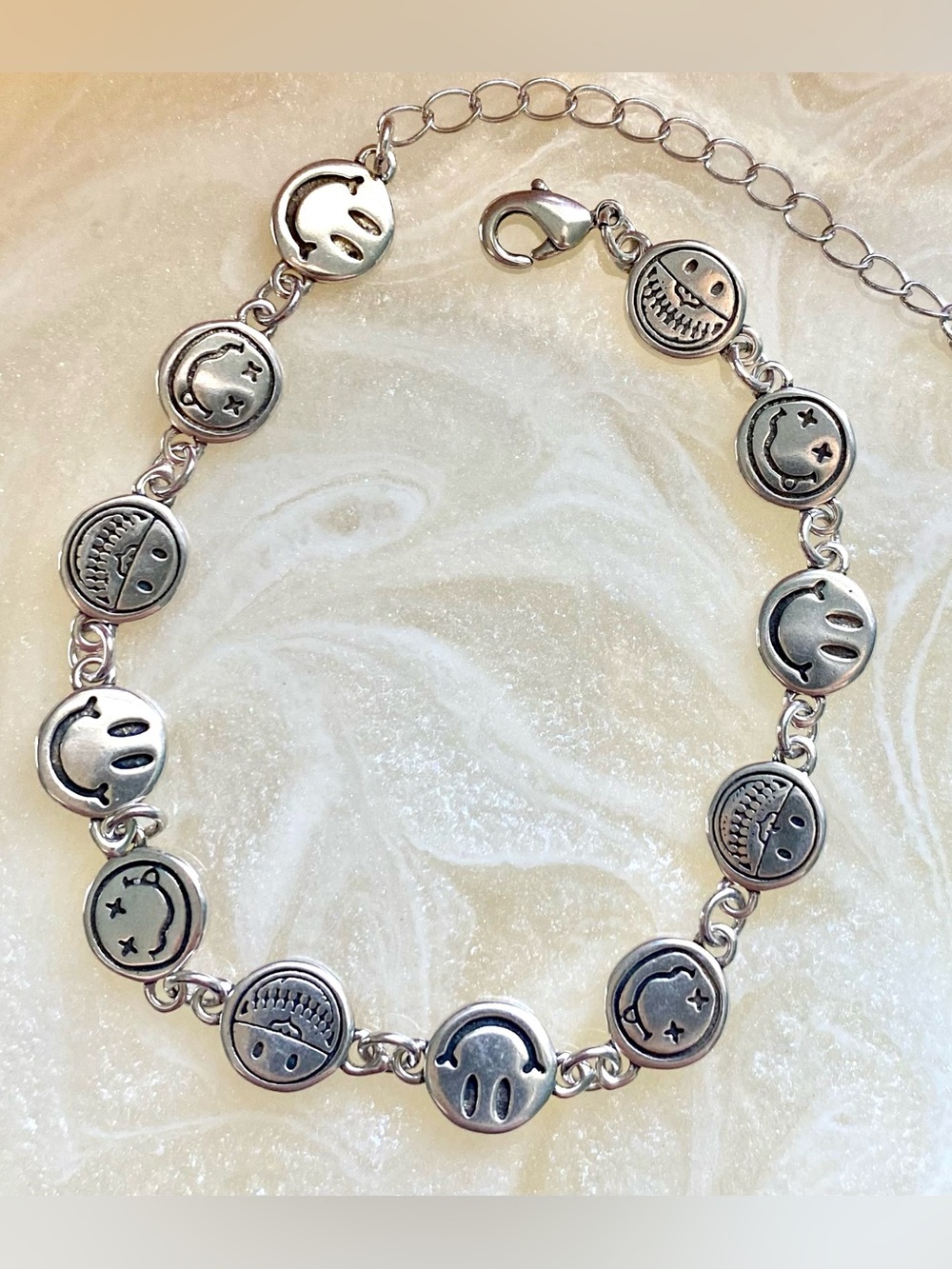 Silver Smiley Face Link Bracelet -